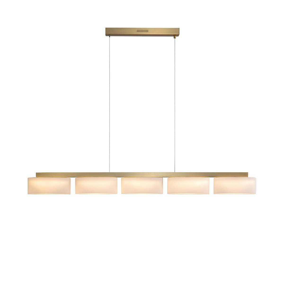 Swiss 1400 pendant light with handcrafted opal glass shades and golden metal base inspired by white sails